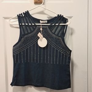 LA REYNA EMBELLISHED DENIM TOP